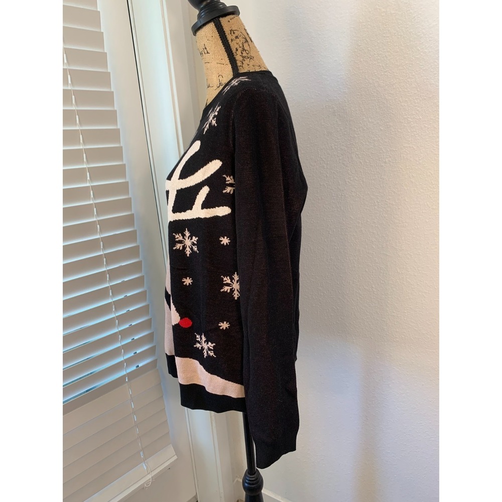 (E-129)Studio Park Reindeer Christmas Sweater Women's Large Black‎ Holiday Knit - Picture 3 of 9
